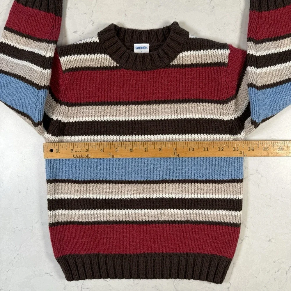 NWT Gymboree Red Blue Tan Stripe Chunky‎ Cotton Blend Sweater Boy's Size 4T